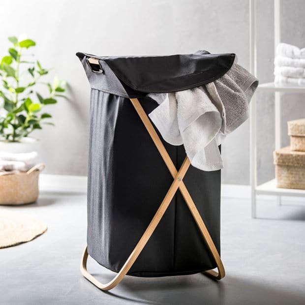 Casa NATURAL BLACK Deluxe black laundry basket H 68 x W 46 x D 40 cm