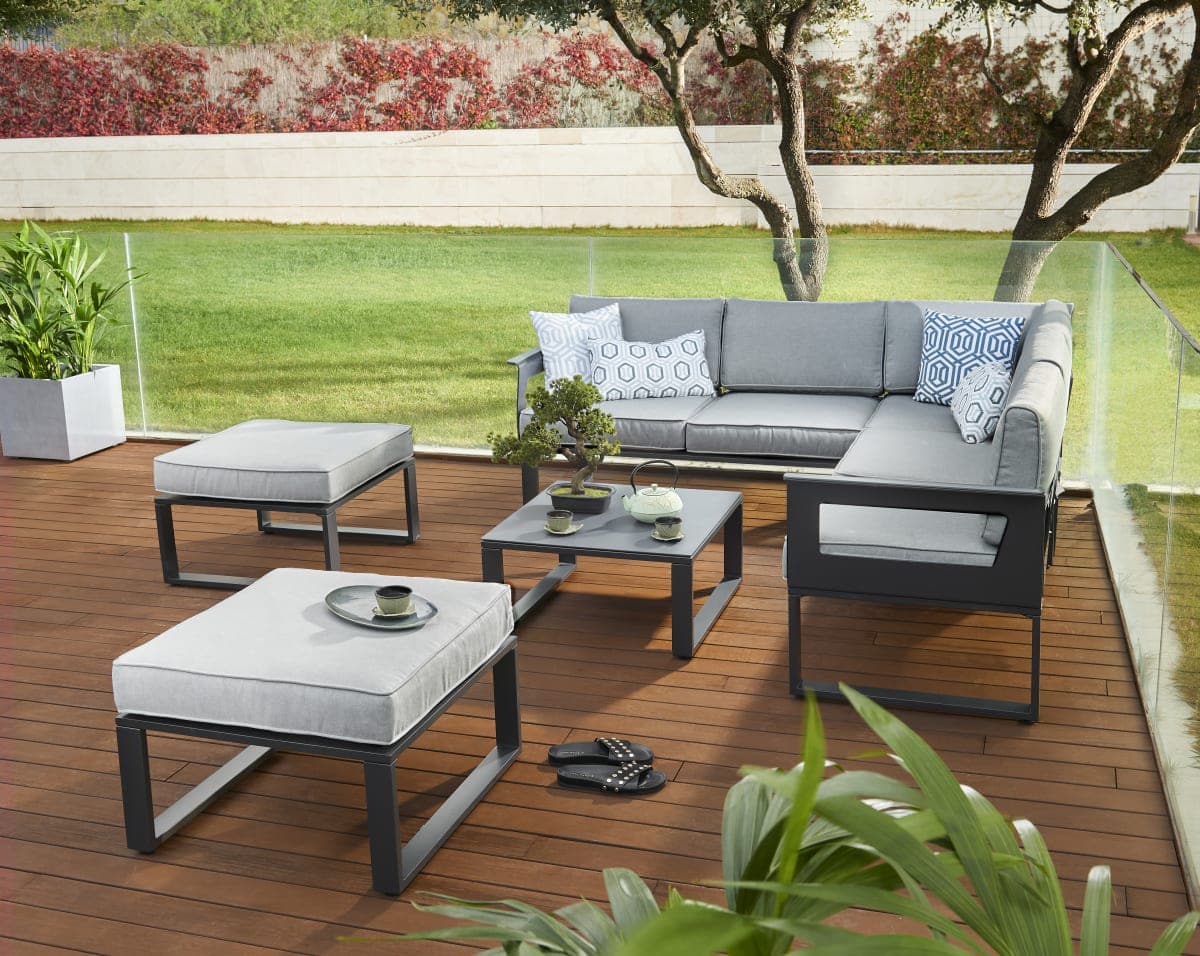 COFFE SET ODYSSEA CORNER NATERIAL SOFA ALUMINIUM COFFEE TABLE + 2 SEATS - best price from Maltashopper.com BR500013563