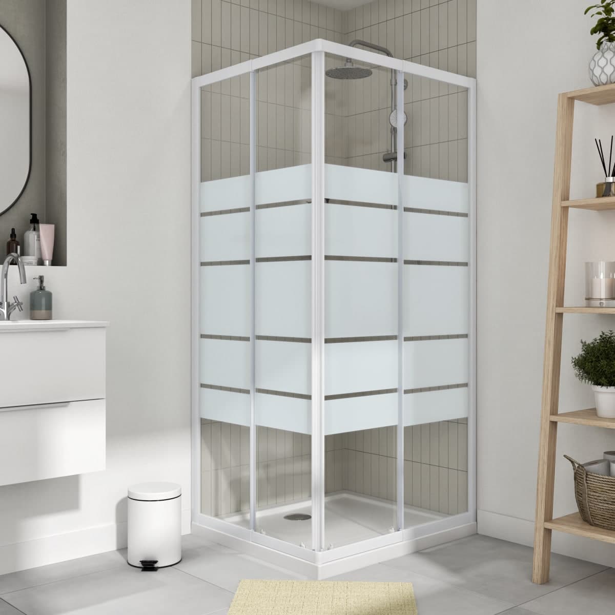 ESSENTIAL SENSEA RECTANGULAR SHOWER CUBICLE L70-80X90-100 H185 CM SCREEN-PRINTED GLASS 4MM WHITE - best price from Maltashopper.com BR430006811