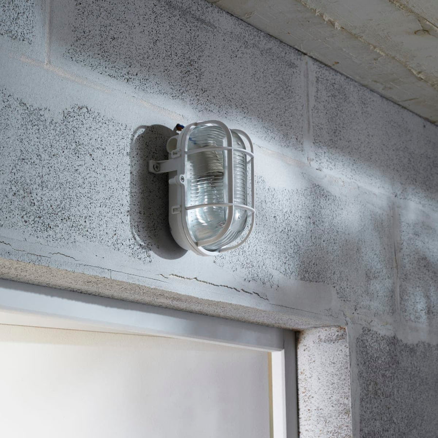 OVAL CEILING LIGHT WITH PLASTIC CAGE WHITE 10.5X18.3 CM E27=60W IP44 - best price from Maltashopper.com BR420002814