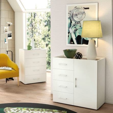 drawer cabinet 4 drawers w90xd40xh87cm in white melamine wood - best price from Maltashopper.com BR440001504