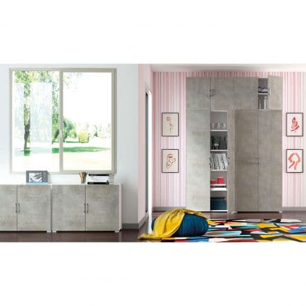 Bricocenter MODULAR WARDROBE IN KIT W90 D45 H195 WHITE CEMENT DOORS