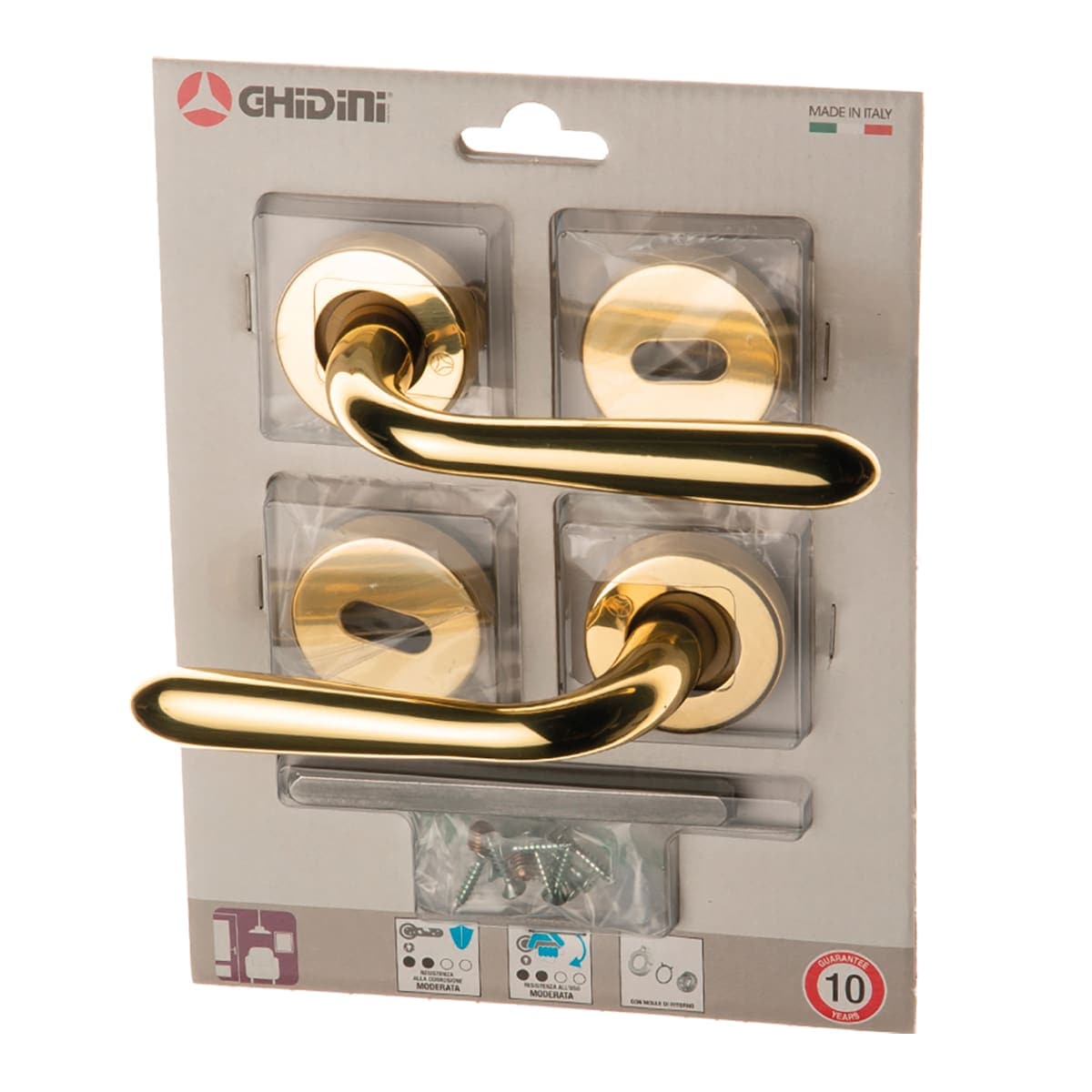 DOOR HANDLE WITH ROSETTE AND GMO5 POLISHED GOLD GMO IN ZAMAK - best price from Maltashopper.com BR410004728