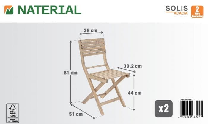 SOLIS NATIALAL - Set of 2 folding Chairs - wood Acacia 38x51xh81 - best price from Maltashopper.com BR500011222