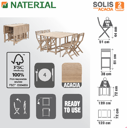 Bricocenter BALCONY SET NATERIAL SOLIS Table with 4 chairs