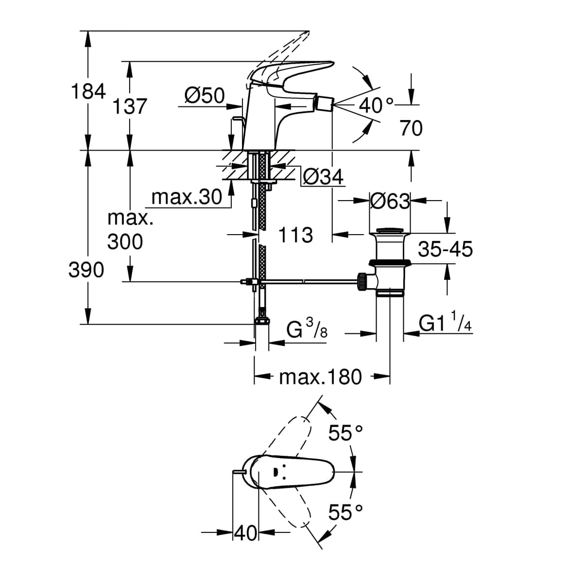 GROHE ESTYLE NEW BIDET MIXER CHROME W/DRAIN