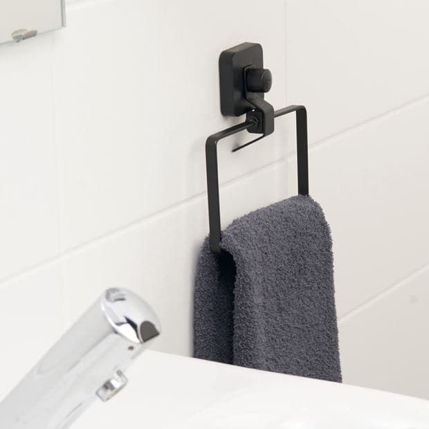 INDUSTRIA Towel holder with suction cup black H 17 x W 18 x D 5.7 cm - best price from Maltashopper.com CS611009