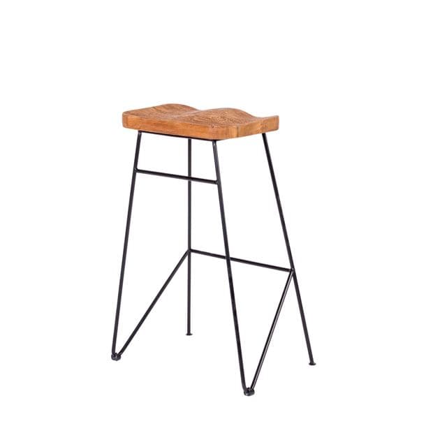 TEAK Black bar stool, natural H 75 x W 40 x D 30 cm - best price from Maltashopper.com CS643461