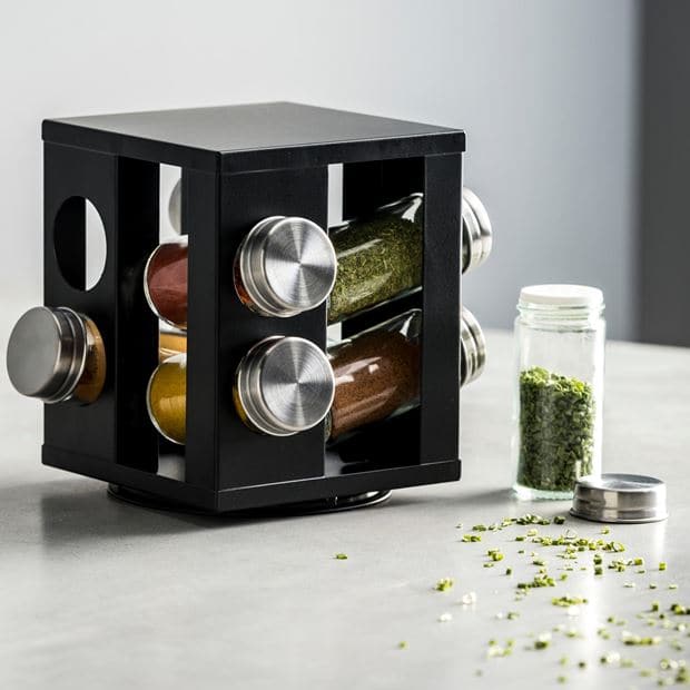 INDUSTRIA Carousel spice rack 8 black jars H 17.5 x W 17.2 x D 17.2 cm - best price from Maltashopper.com CS594300