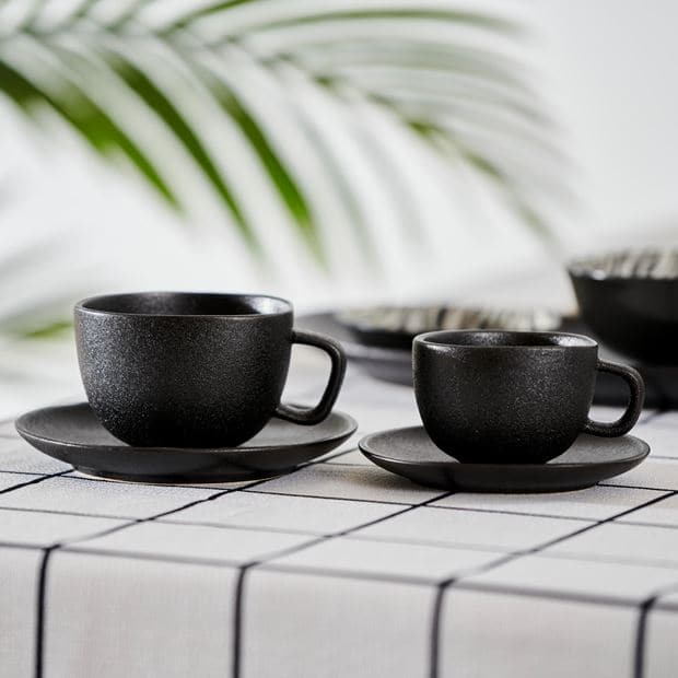 Casa MAGMA Espresso cup & saucer 11 CL black - set of 6 , H 5,5 cm - Ø 7 cm
