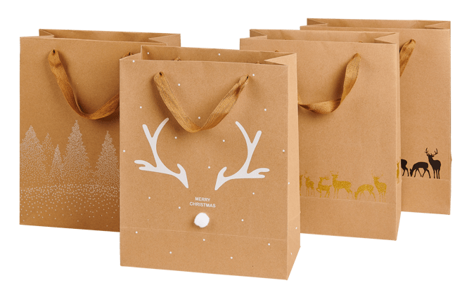 Casa XMAS KRAFT Gift bag 4 designs brownH 26 x W 32 x D 12 cm