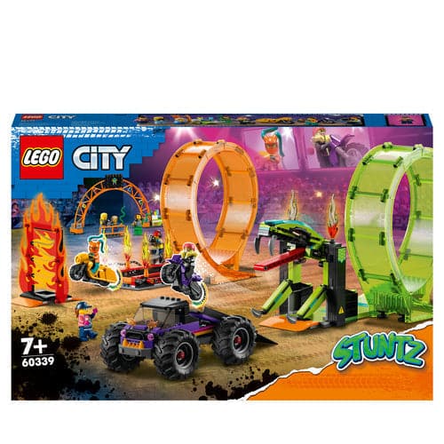 LEGO City Stuntz Double Loop Stunt Arena Monster Truck Playset with 2 Toy Motorcycles, Ramp, Wall of Flames, Ring of Fire, Snapping Snake Loop and 7 Minifigures