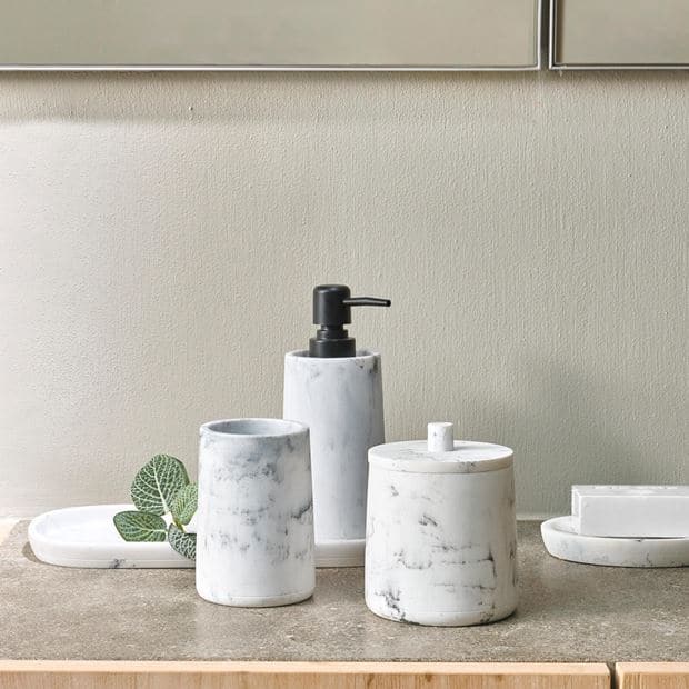 LUNA Soap dispenser with marble effect H 19 cm - Ø 7,5 cm - best price from Maltashopper.com CS668444