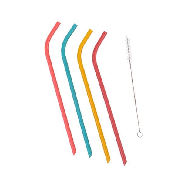 Casa MADRAS Set of 4 reusable straws mix of 4 colors orange, yellow, blue, pink H 1.3 x W 10 x L 23 cm