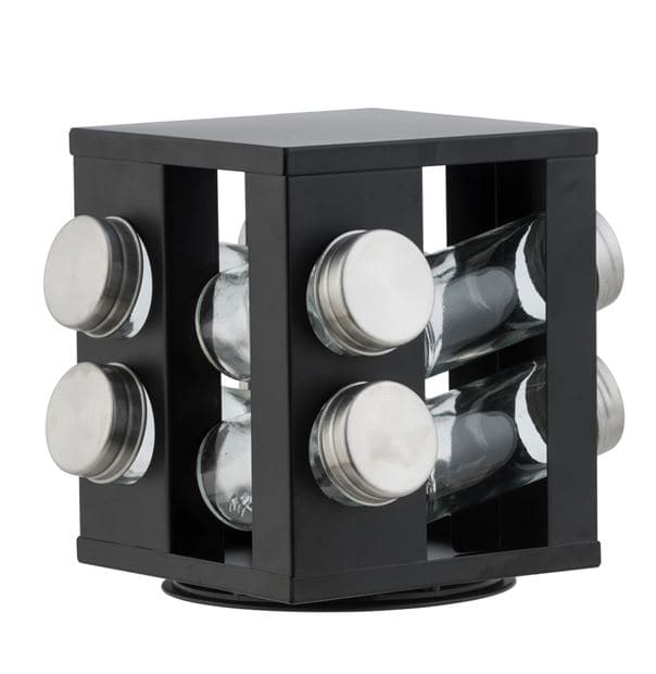 INDUSTRIA Carousel spice rack 8 black jars H 17.5 x W 17.2 x D 17.2 cm - best price from Maltashopper.com CS594300