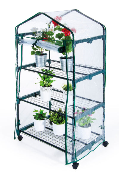 RECTANGULAR GREENHOUSE 3 SHELVES WITH WHEELS 69X49XH128 CM, CANVAS INCLUDED - best price from Maltashopper.com BR500015262