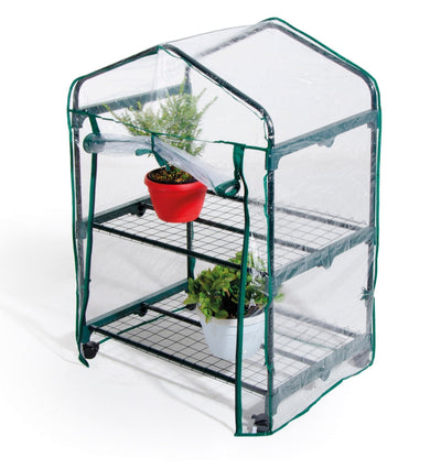 RECTANGULAR GREENHOUSE 2 SHELVES WITH WHEELS 69X49XH98 CM, CANVAS INCLUDED - best price from Maltashopper.com BR500015283