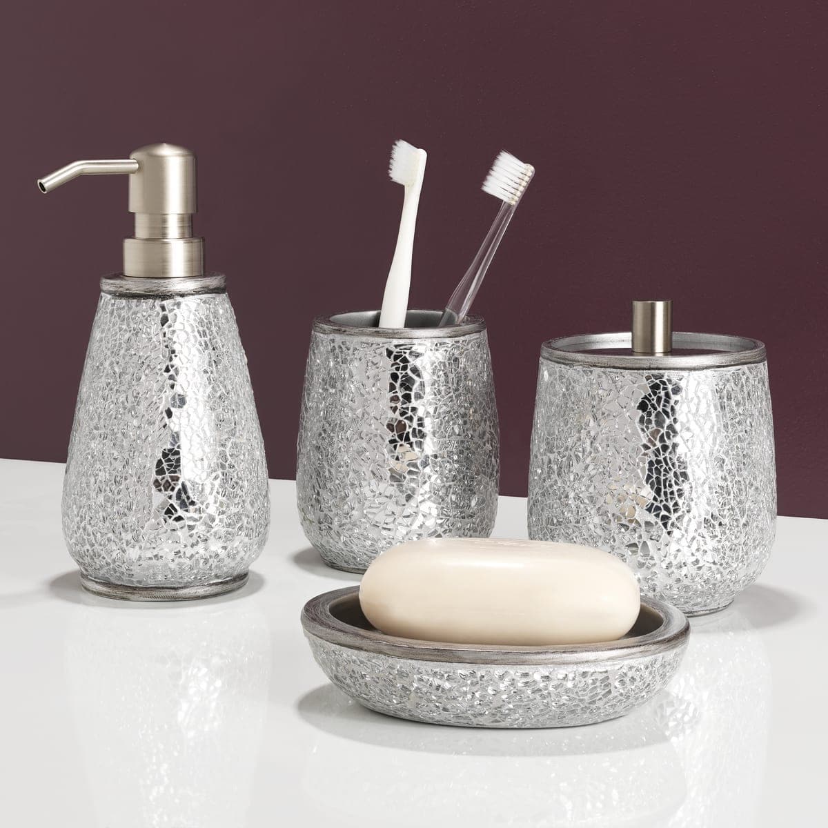 SENSEA GLAM SILVER CERAMIC COUNTERTOP SOAP DISPENSER Best Price at