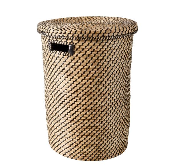 SAMOURAI Laundry basket with lid black, natural H 58 cm - Ø 40 cm - best price from Maltashopper.com CS668360