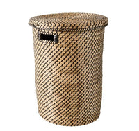 SAMOURAI Laundry basket with lid black, natural H 58 cm - Ø 40 cm - best price from Maltashopper.com CS668360