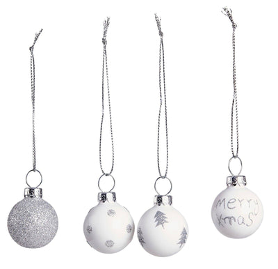 White Mini Christmas Bauble, 4 motive variants