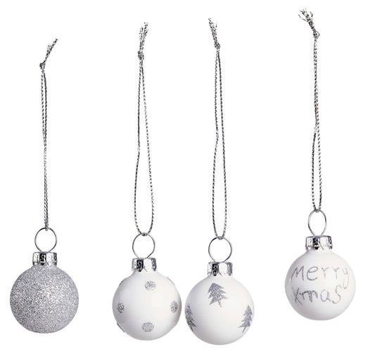 Casa White Mini Christmas Bauble, 4 motive variants