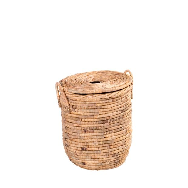 MILEY Laundry basket with lid and natural handles H 45 cm - Ø 39 cm - best price from Maltashopper.com CS648683