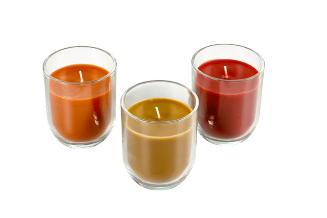 Casa FLAM Candle in jar 3 colors red, orange, green, H 8 cm - Ø 7 cm