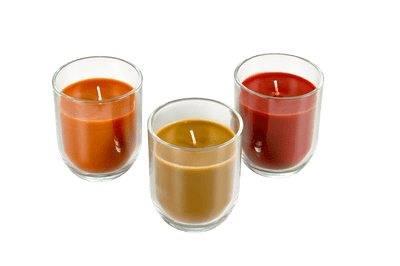 Casa FLAM Candle in jar 3 colors red, orange, green, H 8 cm - Ø 7 cm