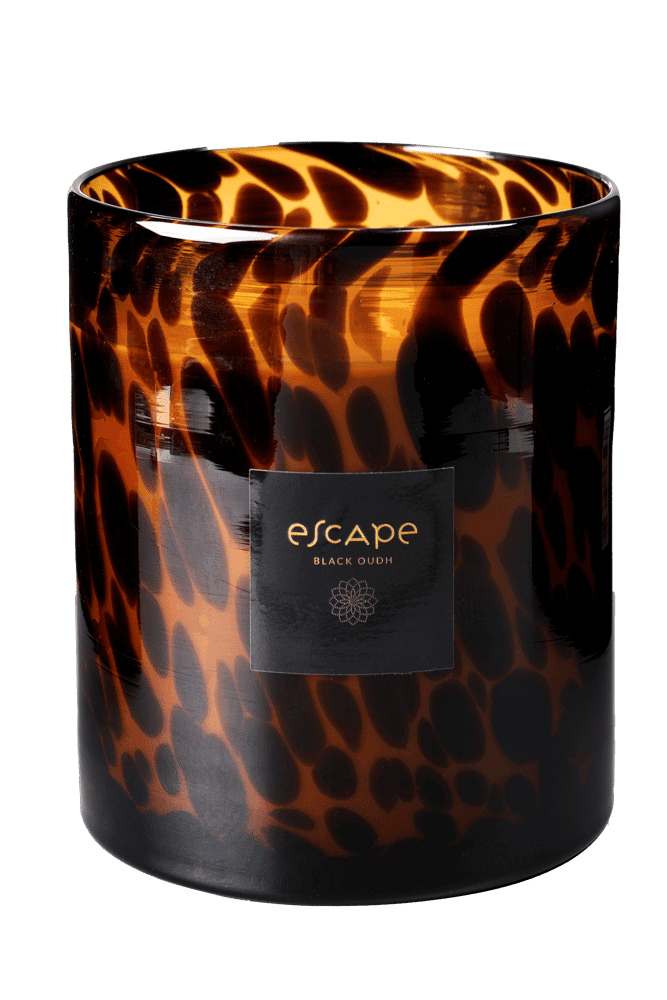 OUDH Scented candle in black, brown, ocher pot H 16.5 cm - Ø 14.5 cm
