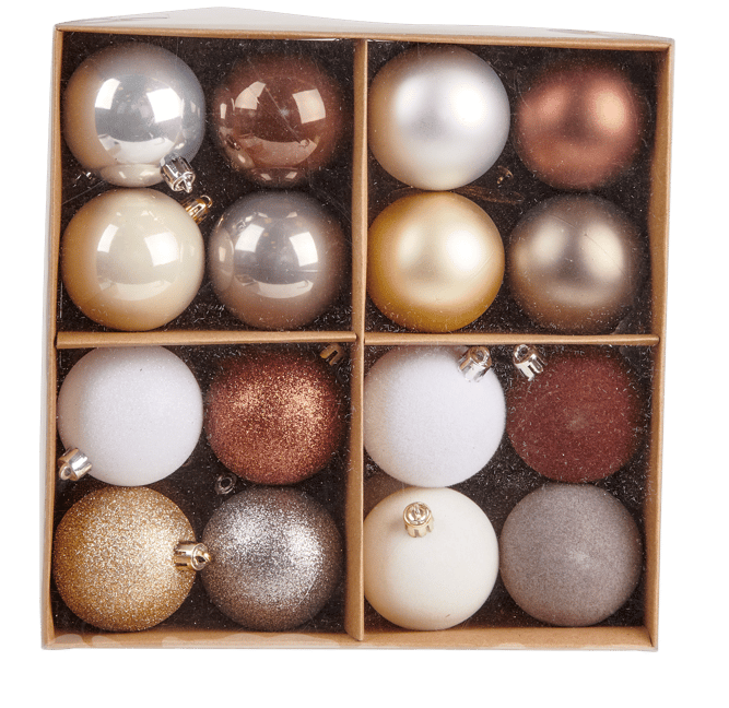 GLAMOR Christmas ball set of 32 white, gray, brown, golden, silver Ø 6 cm - best price from Maltashopper.com CS665504