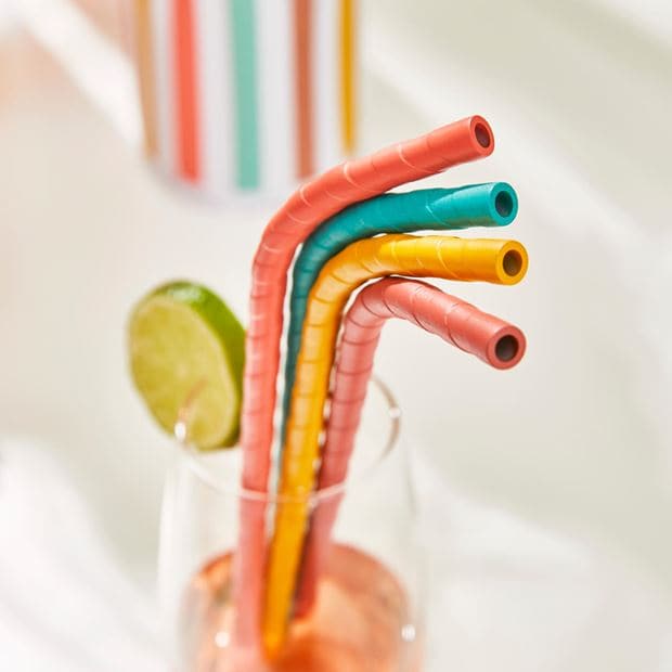 MADRAS Set of 4 reusable straws mix of 4 colors orange, yellow, blue, pink H 1.3 x W 10 x L 23 cm - best price from Maltashopper.com CS654241