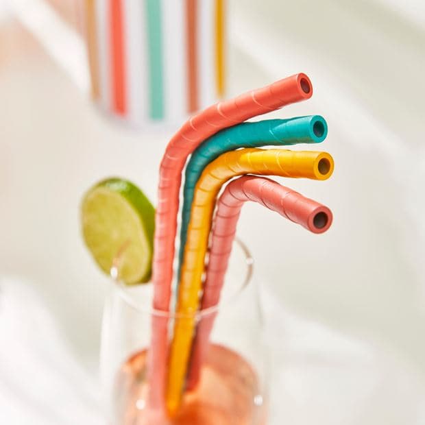 Casa MADRAS Set of 4 reusable straws mix of 4 colors orange, yellow, blue, pink H 1.3 x W 10 x L 23 cm