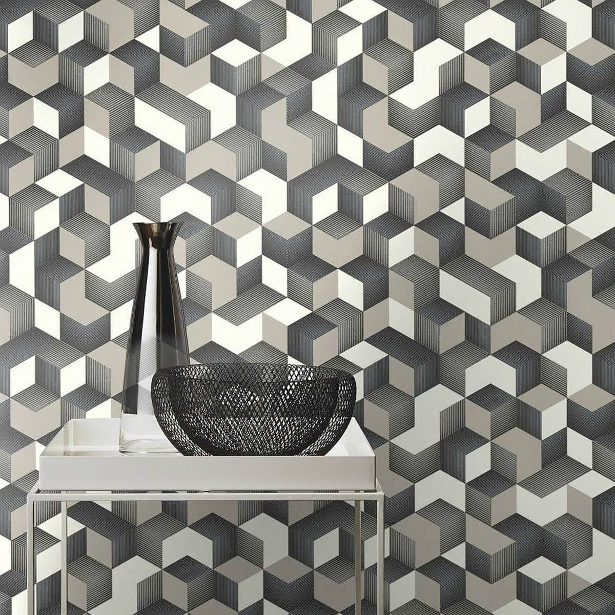 3D CUBES WALLPAPER SILVER 53CMX10.5M - best price from Maltashopper.com BR480010885