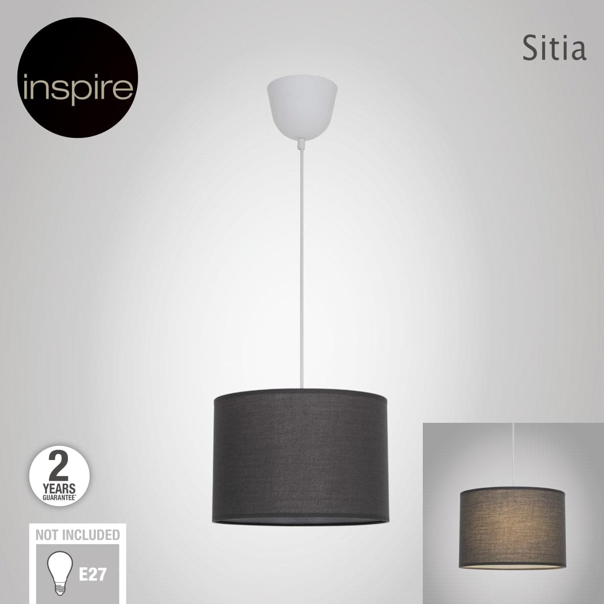 SITIA CHANDELIER FABRIC GREY D29 E27=60W - best price from Maltashopper.com BR420003104