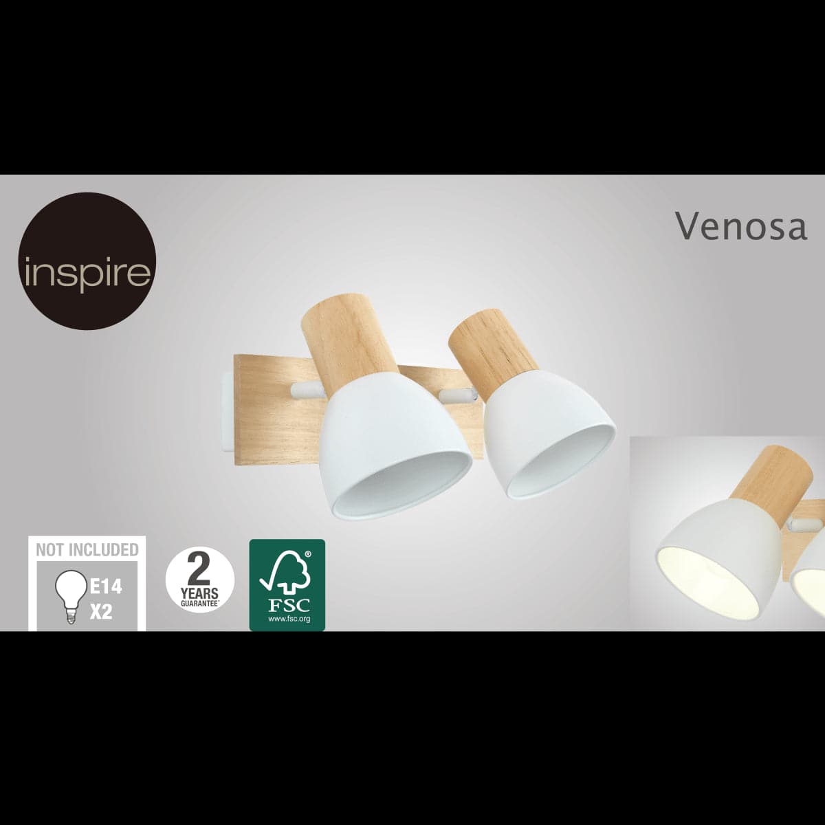 VENOSA SPOTLIGHTS WOOD AND METAL WHITE 10X26.5X19CM 2XE14=15W - best price from Maltashopper.com BR420007015