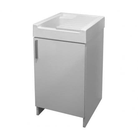 Bricocenter EVO WASHBASIN VANITY UNIT 1 DOOR L 45 P 50 H 84 CM VENEERED WHITE RESIN TUB