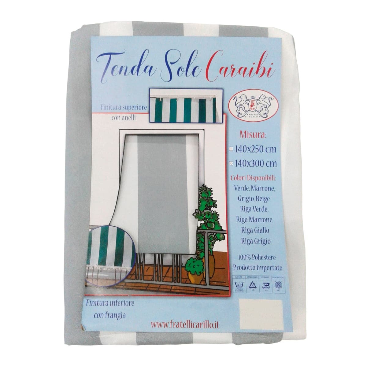 Bricocenter CARIBBEAN BALCONY AWNING 140X300 R/GREYC/HOOKS