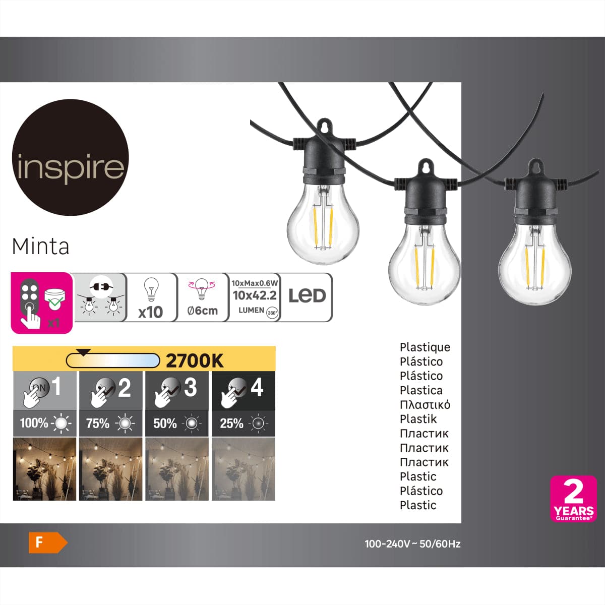 MINTA GARLAND LIGHT 5MT PLASTIC BLACK 10XE27 IP44 - best price from Maltashopper.com BR420008095