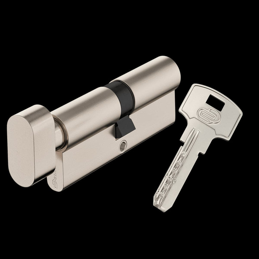 Bricocenter NICKEL-PLATED BRASS CYLINDER STANDERS 40+40 MM, KEY/POMOLO, 4 NICKEL-PLATED STEEL KEYS