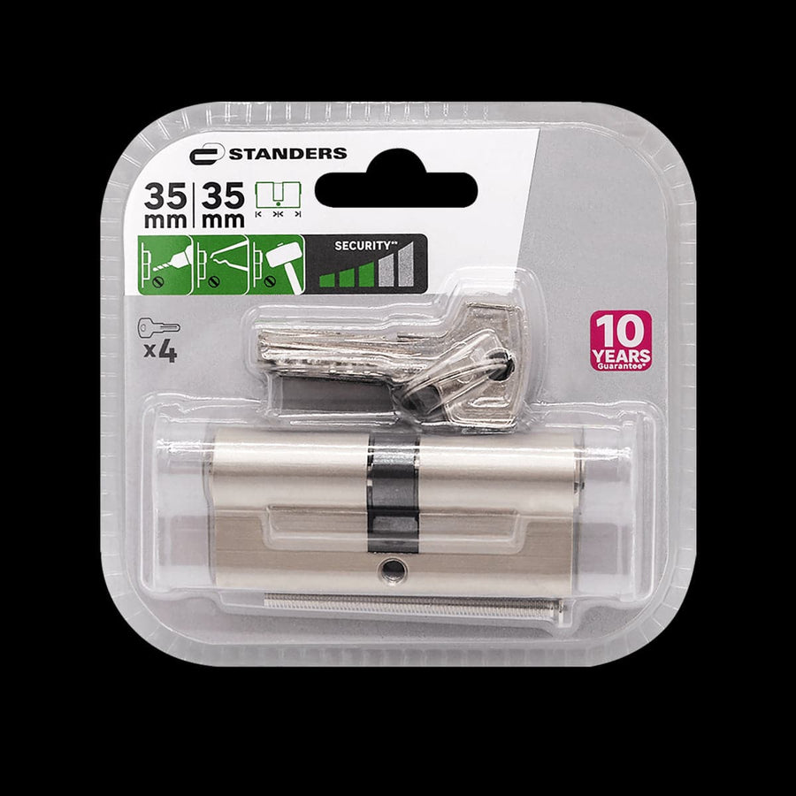 NICKEL-PLATED BRASS CYLINDER STANDERS 35+35MM, KEY/KEY, 4 NICKEL-PLATED STEEL KEYS - best price from Maltashopper.com BR410006358