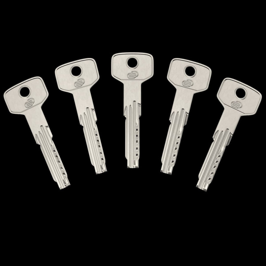 Bricocenter 30+50 MM STANDERS BRASS CYLINDER, SATIN NICKEL FINISH, 5 LONG STEEL KEYS