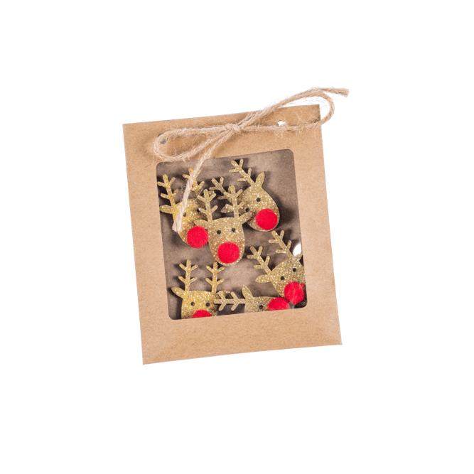 Casa NOSY Set of 6 scatter decorations red, natural H 4 x W 3 cm