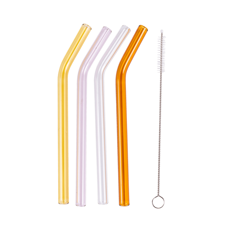 COLOR MIX Straws set of 4 with cleaning brush orange, yellow, transparent, pink