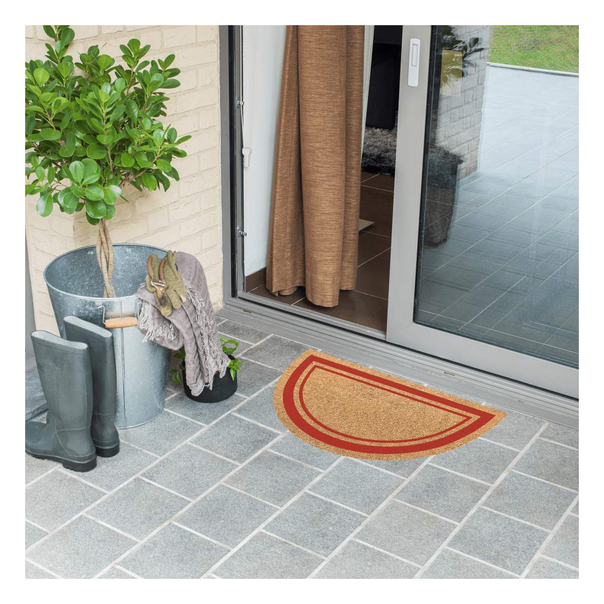 Bricocenter COCONUT DOORMAT WITH RED CRESCENT EDGE 38X68 14 MM