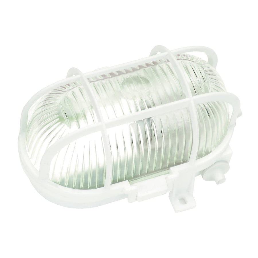 Bricocenter OVAL CEILING LIGHT WITH PLASTIC CAGE WHITE 10.5X18.3 CM E27=60W IP44