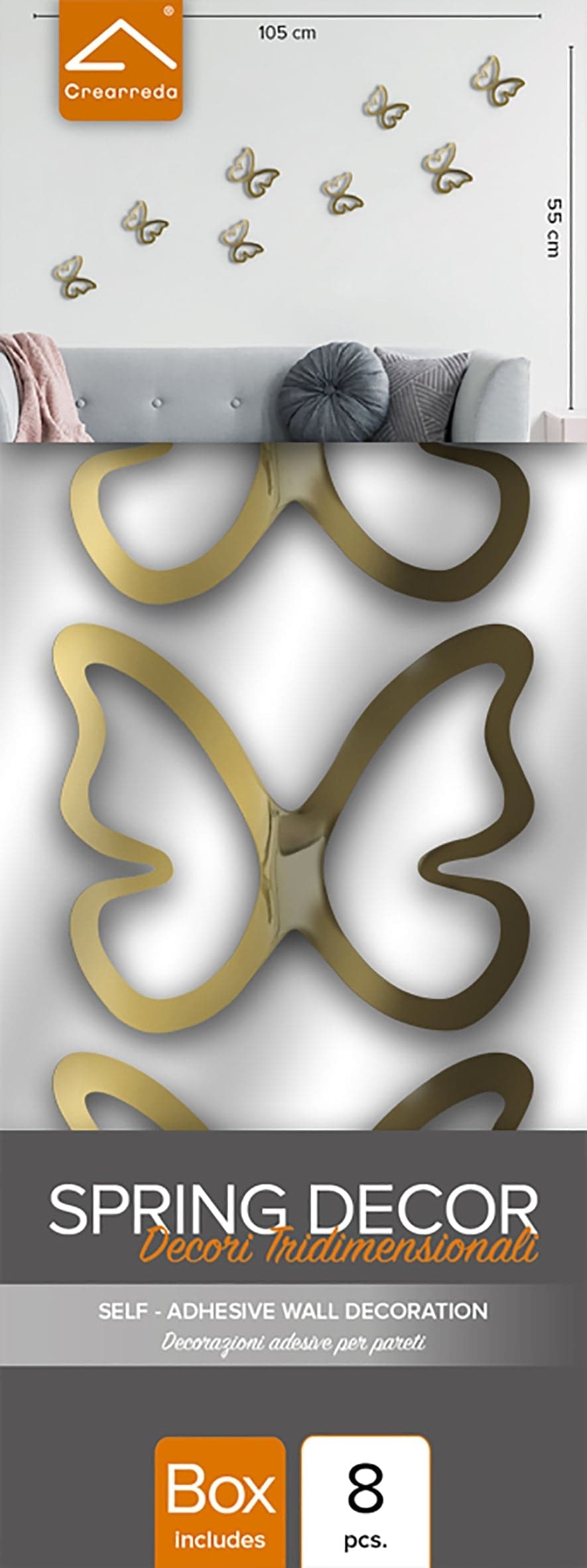 3D ADHESIVE SHAPES GOLD BUTTERFLIES 32X12CM