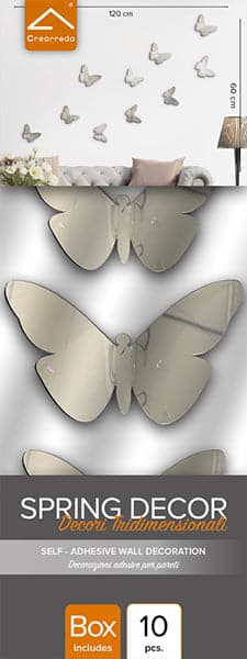 ADHESIVE 3D BUTTERFLY SHAPES SILVER 32X12CM