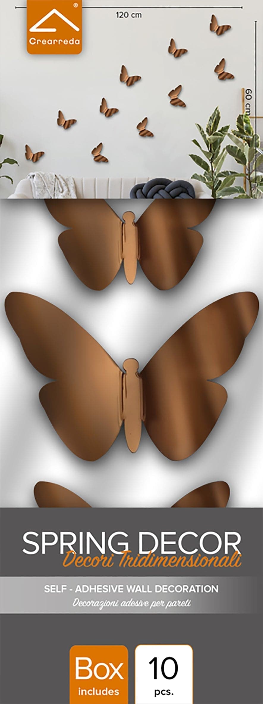 ADHESIVE 3D BUTTERFLY SHAPES BRONZE 32X12CM
