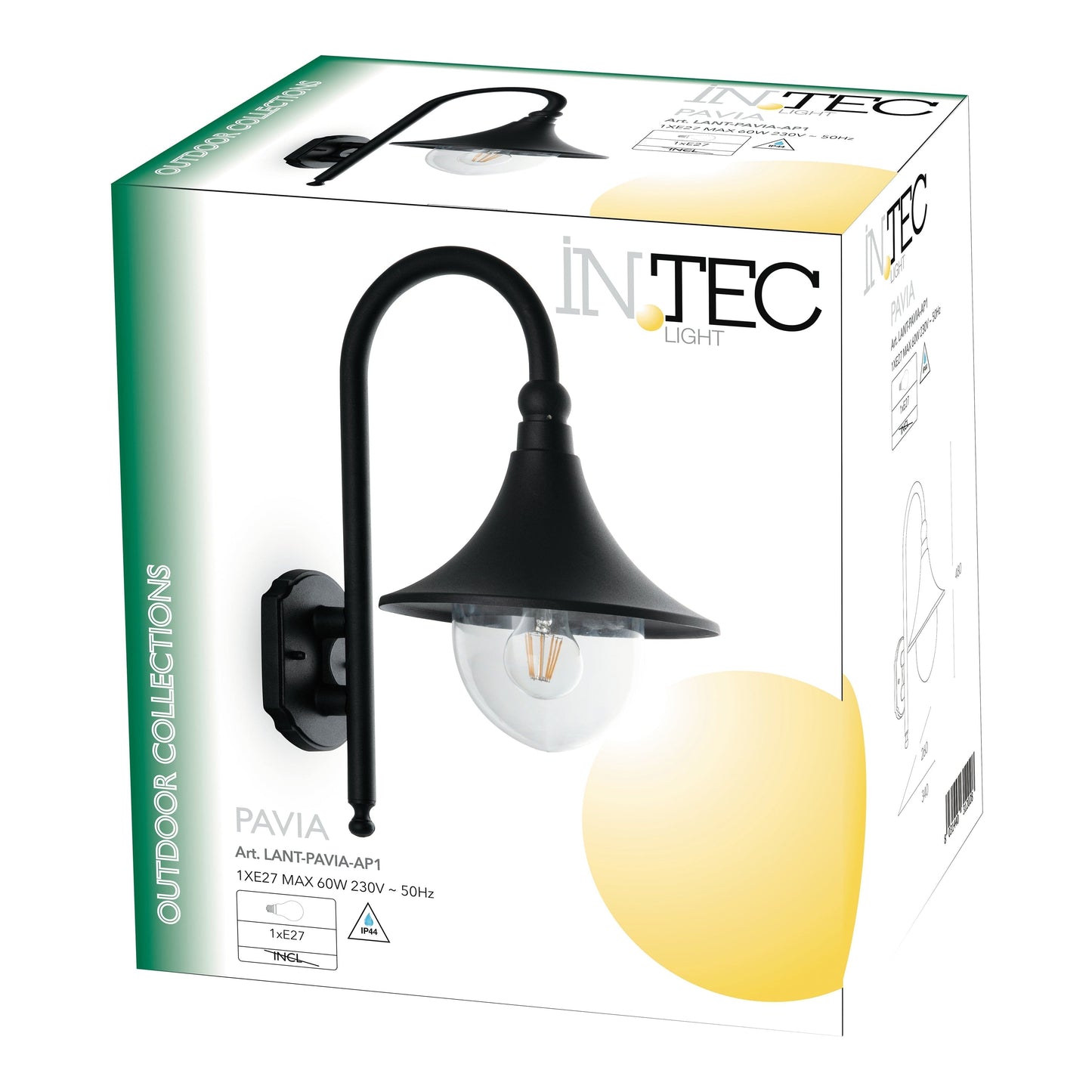 PAVIA ALUMINIUM WALL LIGHT BLACK 24X48X34 CM E27=42 W IP44
